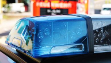 Blaulicht mit Feuerwehrfahrzeug im Hintergrund