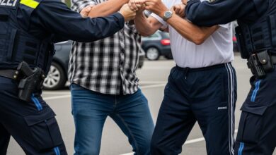 Zwei Männer im Streit. Polizei kommt zum Einsatz.