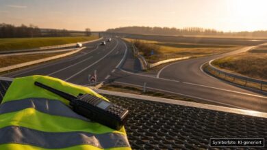 KI-generiertes Symbolfoto zu Verkehrsunfall bei Autobahnkreuz Ulm/Elchingen, A8 bis Anschlussstelle Leipheim