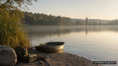 KI-generiertes Symbolfoto zu Fischereikontrolle / Strafanzeige bei Riedlinger Baggersee, Donauwörth OT Riedlingen