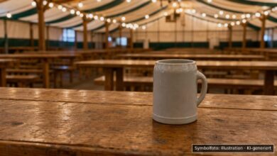 KI-generiertes Symbolfoto zu Todesfall / Unglücksfall bei München-Riem, Bereich des Oktoberfest-Camps