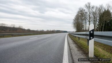 KI-generiertes Symbolfoto zu Verkehrsunfall bei A7 bei Memmingen, Nähe Autobahnkreuz Memmingen, Fahrtrichtung Füssen