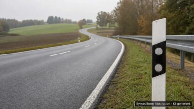 KI-generiertes Symbolfoto zu Verkehrsunfall unter Alkoholeinfluss bei Pforzen, Ortsverbindungsstraße von Untergermaringen nach Zellerberg