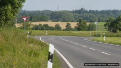 KI-generiertes Symbolfoto zu Verkehrsunfall bei Biberach, Stoppstelle zwischen L273 und K7532