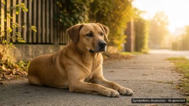 KI-generiertes Symbolfoto zu Sachschaden durch freilaufenden Hund bei Rain