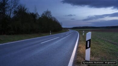 KI-generiertes Symbolfoto zu Verkehrsunfall bei Staatsstraße 2381 bei Thierhaupten, Weiler Königsbrunn