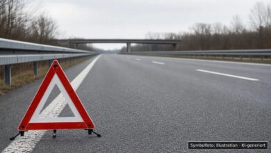 KI-generiertes Symbolfoto zu Verkehrsunfall bei A70 zwischen Bamberg-Hafen und Viereth-Trunstadt, Oberhaid