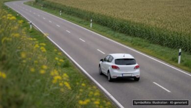 KI-generiertes Symbolfoto zu Verkehrsunfall mit Unfallflucht bei K3035 zwischen Zang und Heidenheim, kurz vor dem Kreisverkehr