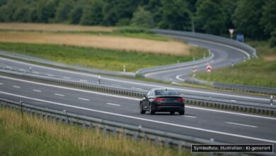 KI-generiertes Symbolfoto zu Verkehrsunfallflucht bei Zubringer zur Autobahnauffahrt A7 Leubas, Kempten