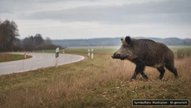 KI-generiertes Symbolfoto zu Verkehrsunfall (Wildunfall) bei Ortsverbindungsstraße zwischen Mertingen und Heißesheim