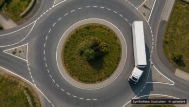 KI-generiertes Symbolfoto zu Sachbeschädigung / Verkehrszeichen beschädigt bei Kreisverkehr B2/Flotzheim, Staatsstraße 2214, Monheim