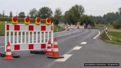 KI-generiertes Symbolfoto zu Straßenbauarbeiten und Verkehrssperrung bei Gundremmingen