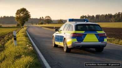 KI-generiertes Symbolfoto zu Verkehrsunfall bei Tannheim, Landesstraße 300 zwischen Oberopfingen und Egelsee