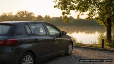 KI-generiertes Symbolfoto zu Sachbeschädigung bei Langweid am Lech, Parkplatz am Langweider Badesee
