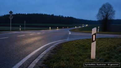 KI-generiertes Symbolfoto zu Verkehrsunfall bei Kreuzung an der B466 bei Steinheim, Raum Heidenheim