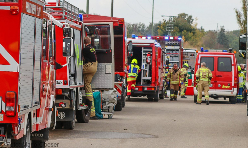 Große Katastrophenschutz-Übung bei Firma Rigdon in Günzburg